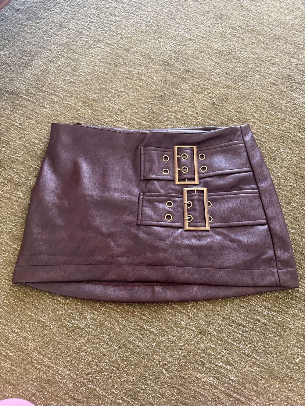 Windsor Burgundy Faux Leather Mini Skort with Gold Buckles